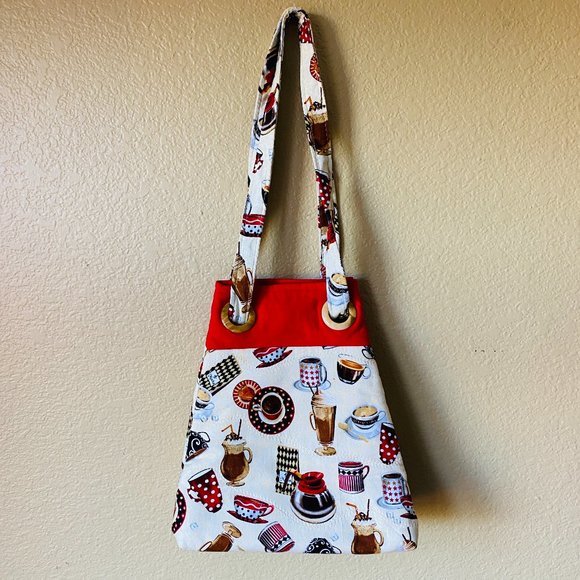 Handcrafted Sewing Crafting Quilted Bag Handbag Coffee Pattern Print